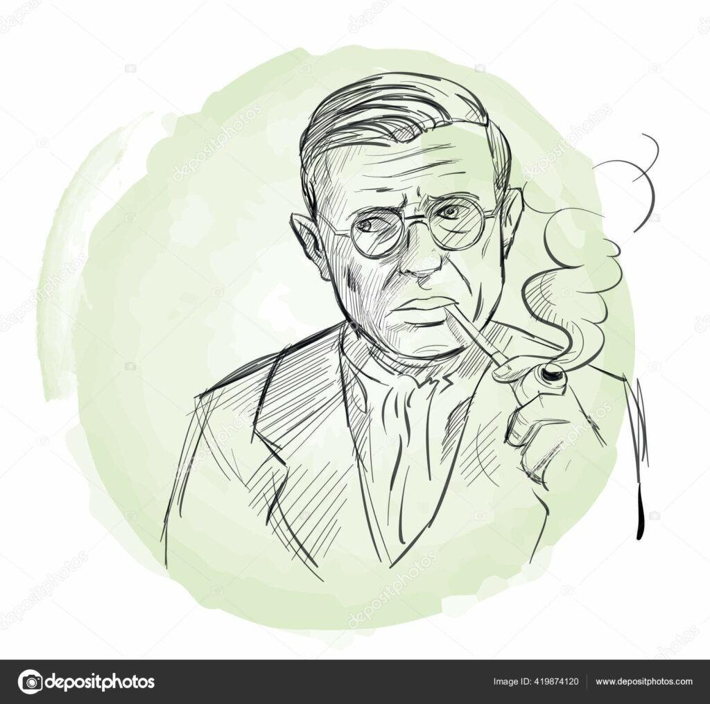 hand drawn portrait of Jean Paul Sartre . sketch style vector . cartoon, handdrawn, Jean Paul Sartre, JeanPaulSartre, hand drawn, sartre, drawing, design, paul, french, illustration, portrait, writer, novelist, philosopher, face, human, author, editorial, famous, philosophy, vector, people, character, person, sketch, isolated, novel, head, avatar, political activist, education, line, book, engraving, jean-paul sartre, thinking, literary critic, professional, outline, write, jean, biographer, concept, biography.